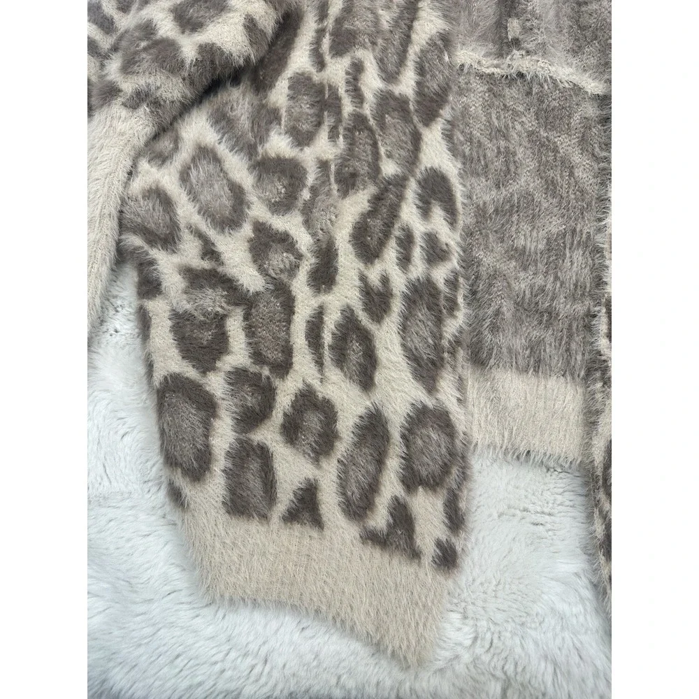 Vinizbena Leopard Print‎ Fuzzy Cardigan Open Front Women's  Size L/XL